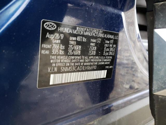 5NMS3CAD1LH166910 - 2020 HYUNDAI SANTA FE SEL Կապույտ լուսանկար 14