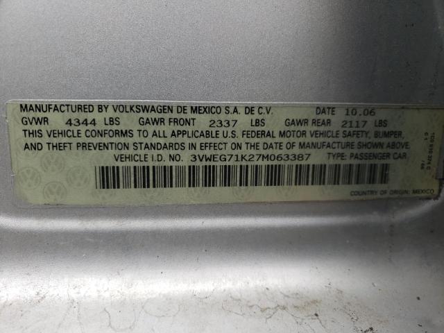 3VWEG71K27M063387 - 2007 VOLKSWAGEN JETTA WOLFSBURG SILVER photo 12