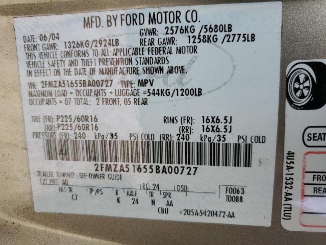 2FMZA51655BA00727 - 2005 FORD FREESTAR SE GOLD photo 13