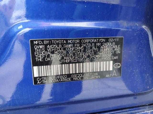 JTHBF5C21B5145117 - 2011 LEXUS IS 250 BLUE photo 13