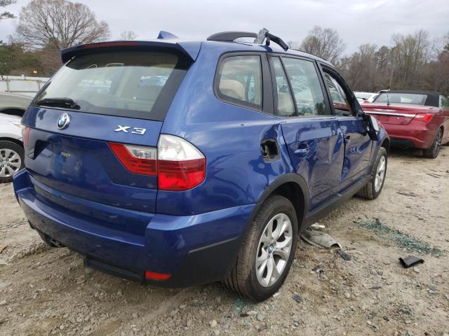 WBXPC93459WJ24299 - 2009 BMW X3 XDRIVE30I BLUE photo 4