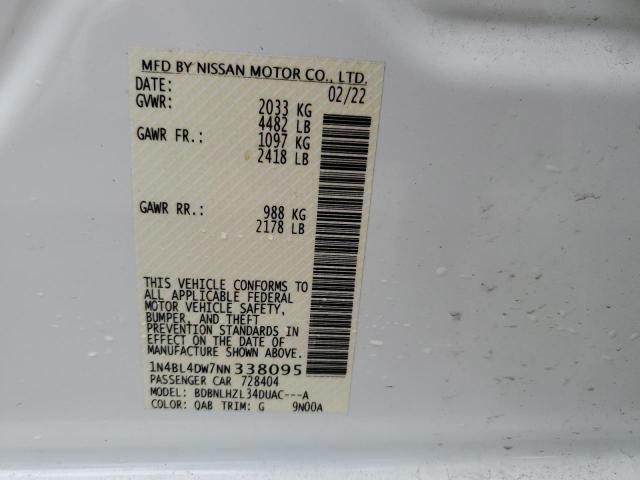 1N4BL4DW7NN338095 - 2022 NISSAN ALTIMA SV WHITE photo 12