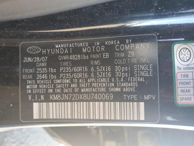 KM8JN72DX8U740069 - 2008 HYUNDAI TUCSON SE BLACK photo 12