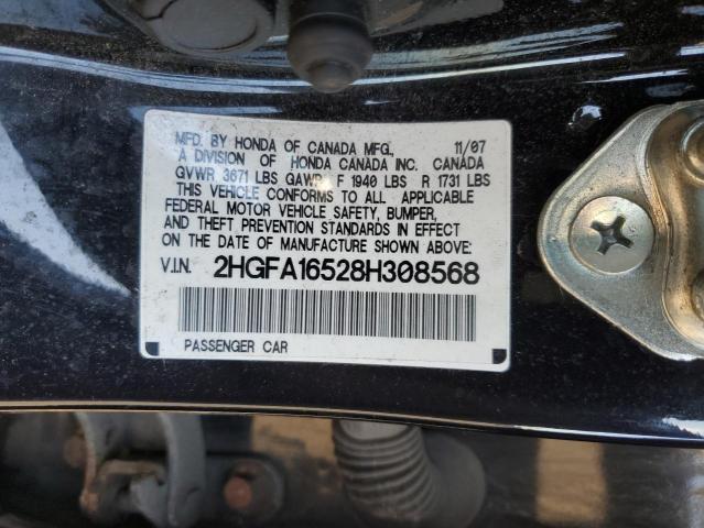 2HGFA16528H308568 - 2008 HONDA CIVIC LX BLACK photo 12