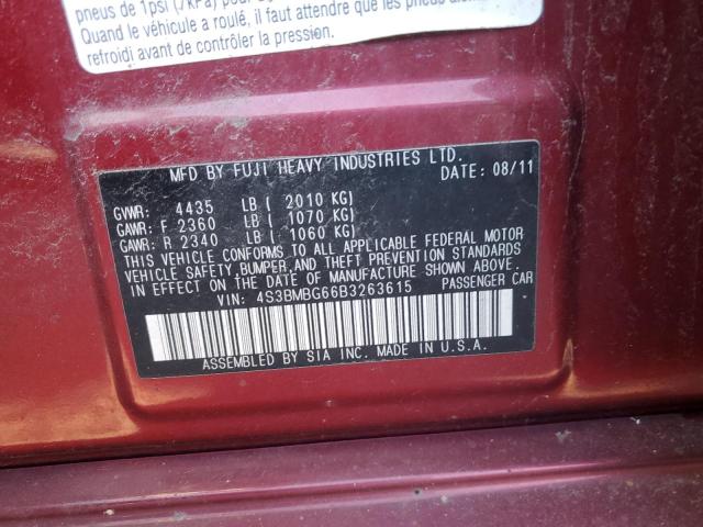 4S3BMBG66B3263615 - 2011 SUBARU LEGACY 2.5I PREMIUM BURGUNDY photo 12