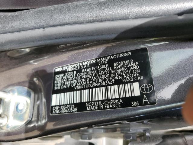 VNKKTUD35HA083627 - 2017 TOYOTA YARIS L GRAY photo 13