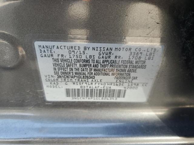 3N1CN7AP1GL826343 - 2016 NISSAN VERSA S GRAY photo 12