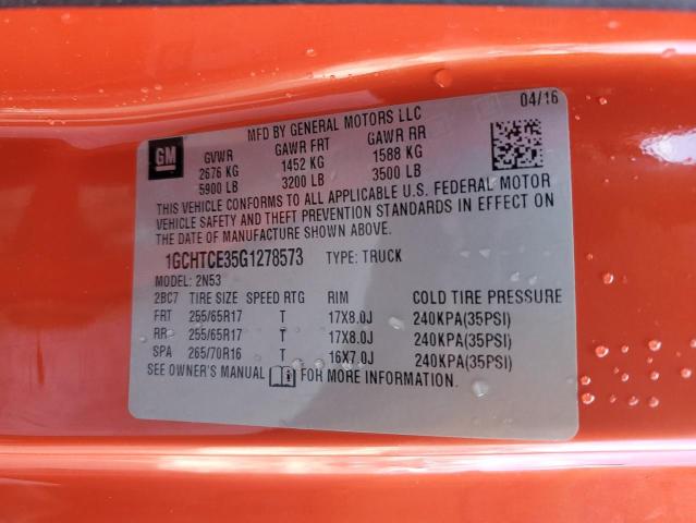 1GCHTCE35G1278573 - 2016 CHEVROLET COLORADO LT ORANGE photo 12