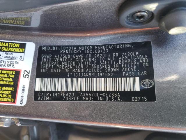 4T1G11AK9RU194692 - 2024 TOYOTA CAMRY SE NIGHT SHADE GRAY photo 12