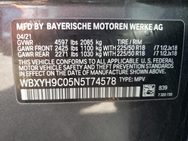 WBXYH9C05N5T74578 - 2022 BMW X2 SDRIVE2 CHARCOAL photo 12