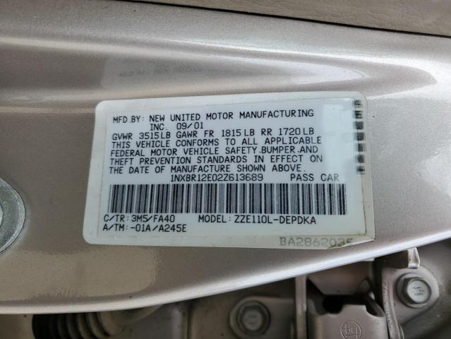 1NXBR12E02Z613689 - 2002 TOYOTA COROLLA CE SILVER photo 12