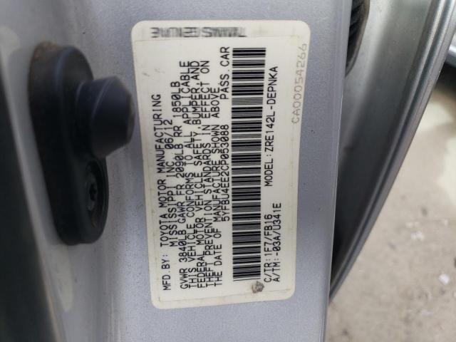 5YFBU4EE2CP053088 - 2012 TOYOTA COROLLA BASE SILVER photo 12