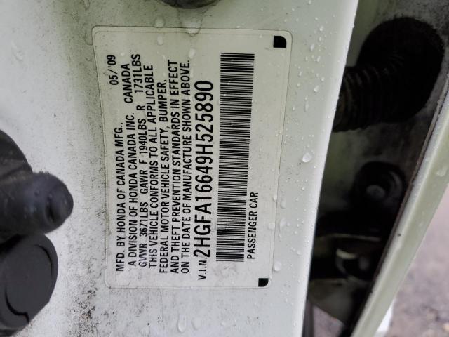 2HGFA16649H525890 - 2009 HONDA CIVIC LX-S Ақ фото 12