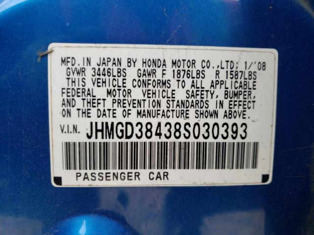 JHMGD38438S030393 - 2008 HONDA FIT BLUE photo 12