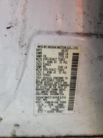 5N1AR18W37C648106 - 2007 NISSAN PATHFINDER LE 白色 照片 13