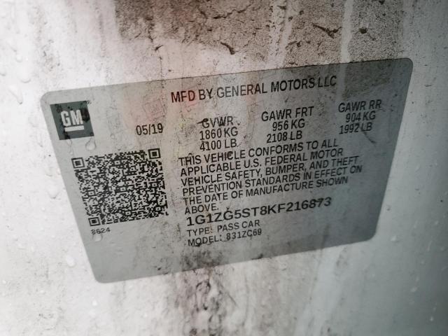 1G1ZG5ST8KF216873 - 2019 CHEVROLET MALIBU RS Ақ фото 12