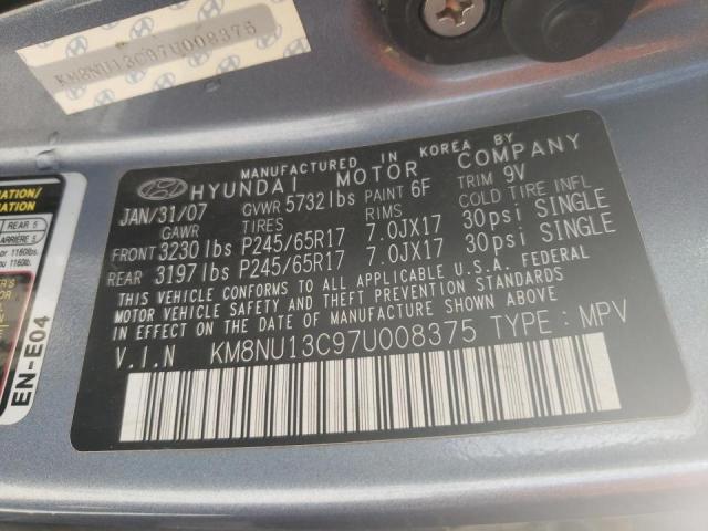 KM8NU13C97U008375 - 2007 HYUNDAI VERACRUZ GLS BLUE photo 13