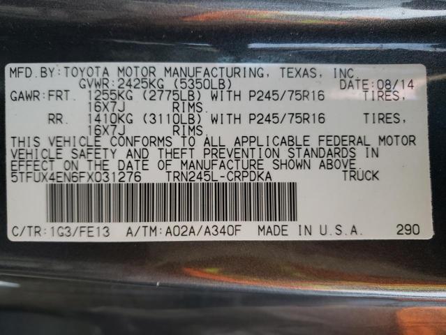 5TFUX4EN6FX031276 - 2015 TOYOTA TACOMA ACCESS CAB გრაფიტი ფოტო 12