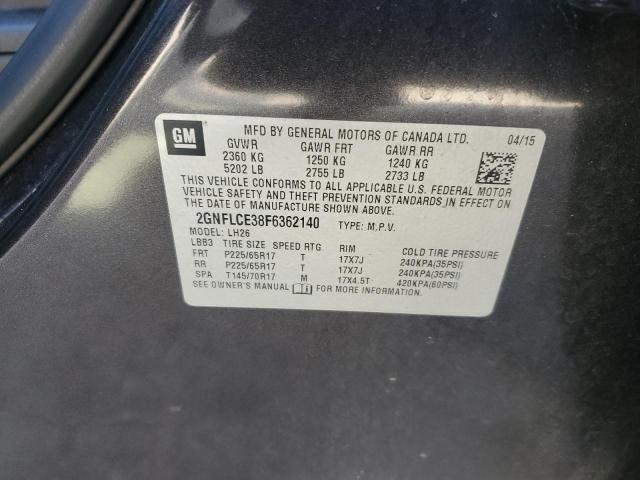 2GNFLCE38F6362140 - 2015 CHEVROLET EQUINOX LT GRAY photo 12