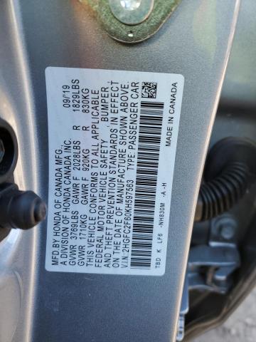 2HGFC2F60KH597563 - 2019 HONDA CIVIC LX SILVER photo 13