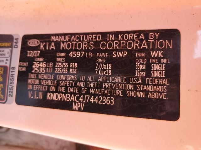 KNDPN3AC4J7442363 - 2018 KIA SPORTAGE EX WHITE photo 12