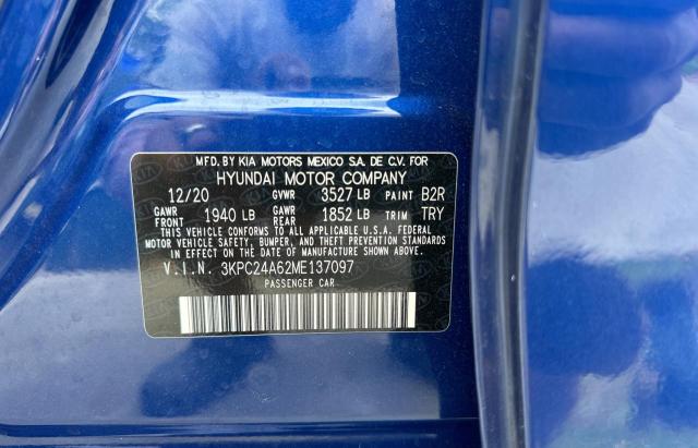 3KPC24A62ME137097 - 2021 HYUNDAI ACCENT SE BLUE photo 10