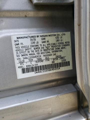 1N4AL11D56N404514 - 2006 NISSAN ALTIMA S SILVER photo 12