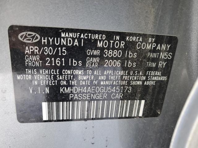 KMHDH4AE0GU545173 - 2016 HYUNDAI ELANTRA SE SILVER photo 12