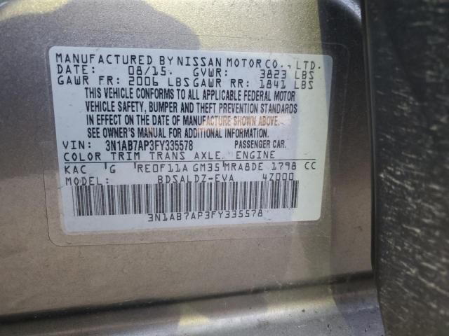 3N1AB7AP3FY335578 - 2015 NISSAN SENTRA S GRAY photo 12