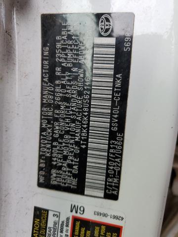 4T1BK46K48U562146 - 2008 TOYOTA CAMRY LE أبيض صورة 13