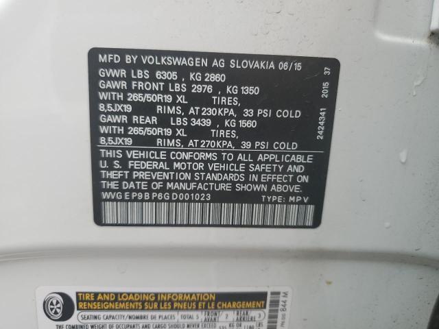 WVGEP9BP6GD001023 - 2016 VOLKSWAGEN TOUAREG TDI WHITE photo 13