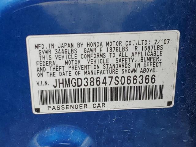 JHMGD38647S066366 - 2007 HONDA FIT S 蓝色 照片 12