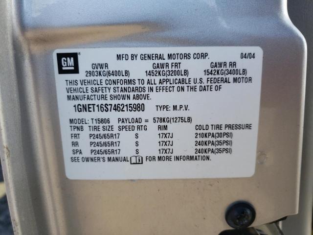 1GNET16S746215980 - 2004 CHEVROLET TRAILBLAZE EXT LS SILVER photo 13