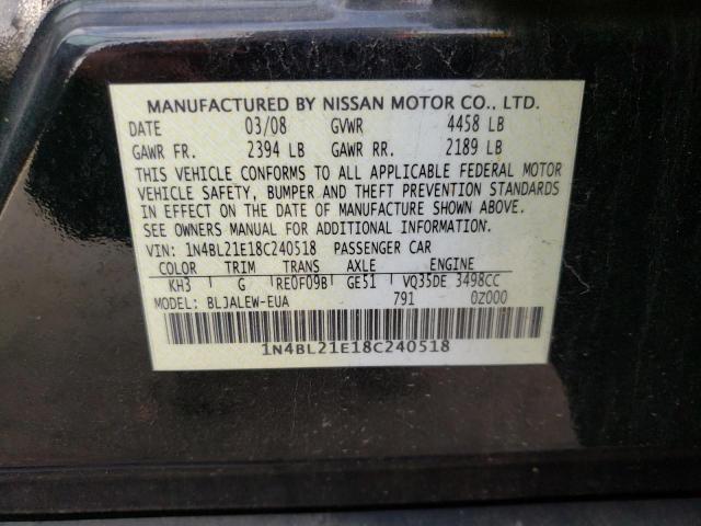 1N4BL21E18C240518 - 2008 NISSAN ALTIMA 3.5SE BLACK photo 12