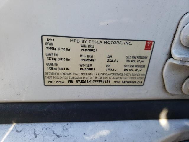 5YJSA1H12EFP61131 - 2014 TESLA MODEL S თეთრი ფოტო 13