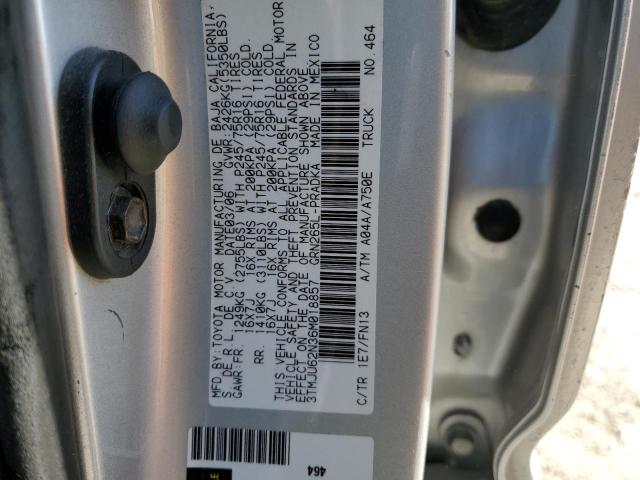 3TMJU62N36M018857 - 2006 TOYOTA TACOMA DOUBLE CAB PRERUNNER SILVER photo 12