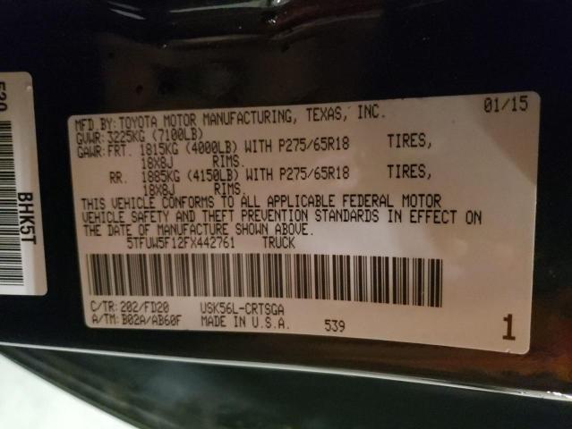 5TFUW5F12FX442761 - 2015 TOYOTA TUNDRA DOUBLE CAB SR/SR5 BLACK photo 12