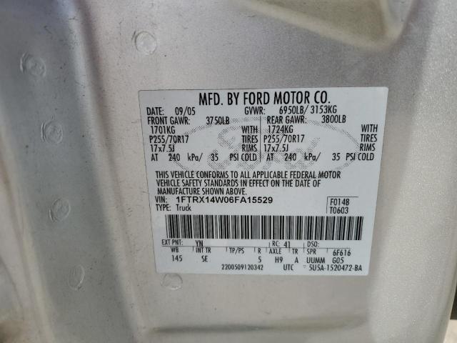 1FTRX14W06FA15529 - 2006 FORD F150 SILVER photo 12