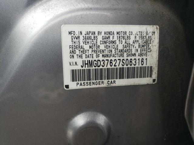 JHMGD37627S063161 - 2007 HONDA FIT S 银色 照片 12