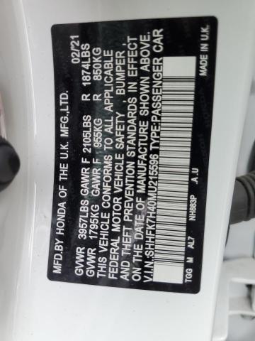 SHHFK7H40MU215596 - 2021 HONDA CIVIC SPORT 白色 照片 12
