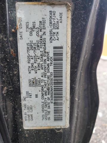 4TASN92N4YZ656793 - 2000 TOYOTA TACOMA XTRACAB PRERUNNER შავი ფოტო 12