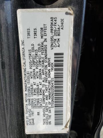 5TEGN92N22Z064721 - 2002 TOYOTA TACOMA DOUBLE CAB PRERUNNER BLACK photo 12