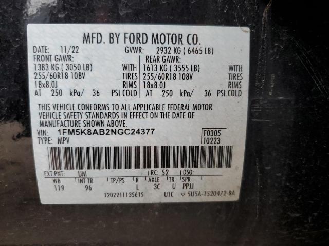 1FM5K8AB2NGC24377 - 2022 FORD EXPLORER POLICE INTERCEPTOR 黑色 照片 14