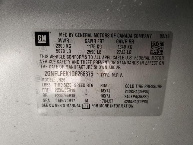 2GNFLFEK1G6266375 - 2016 CHEVROLET EQUINOX LT SILVER photo 13