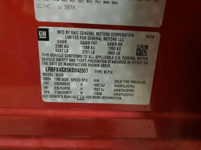 LRBFX4SX5KD042567 - 2019 BUICK ENVISION PREMIUM II Qırmızı foto 13