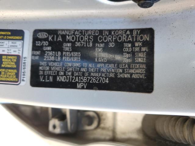 KNDJT2A15B7262704 - 2011 KIA SOUL SILVER photo 12