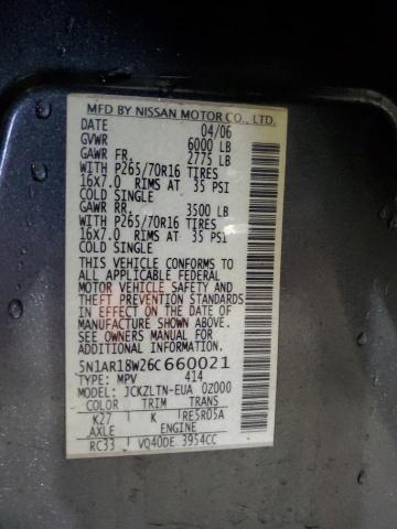 5N1AR18W26C660021 - 2006 NISSAN PATHFINDER LE ნაცრისფერი ფოტო 13