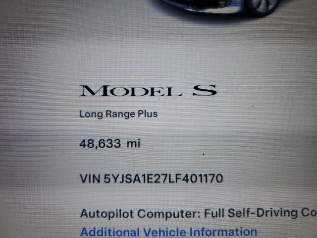 5YJSA1E27LF401170 - 2020 TESLA MODEL S WHITE photo 9