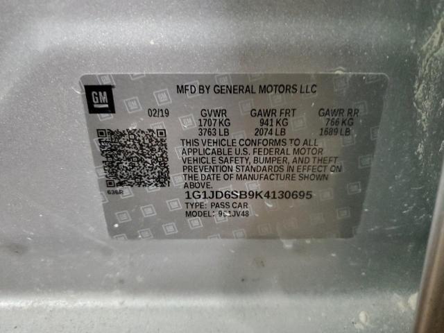 1G1JD6SB9K4130695 - 2019 CHEVROLET SONIC LT SILVER photo 12