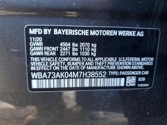 WBA73AK04M7H38552 - 2021 BMW 228XI GRAY photo 12